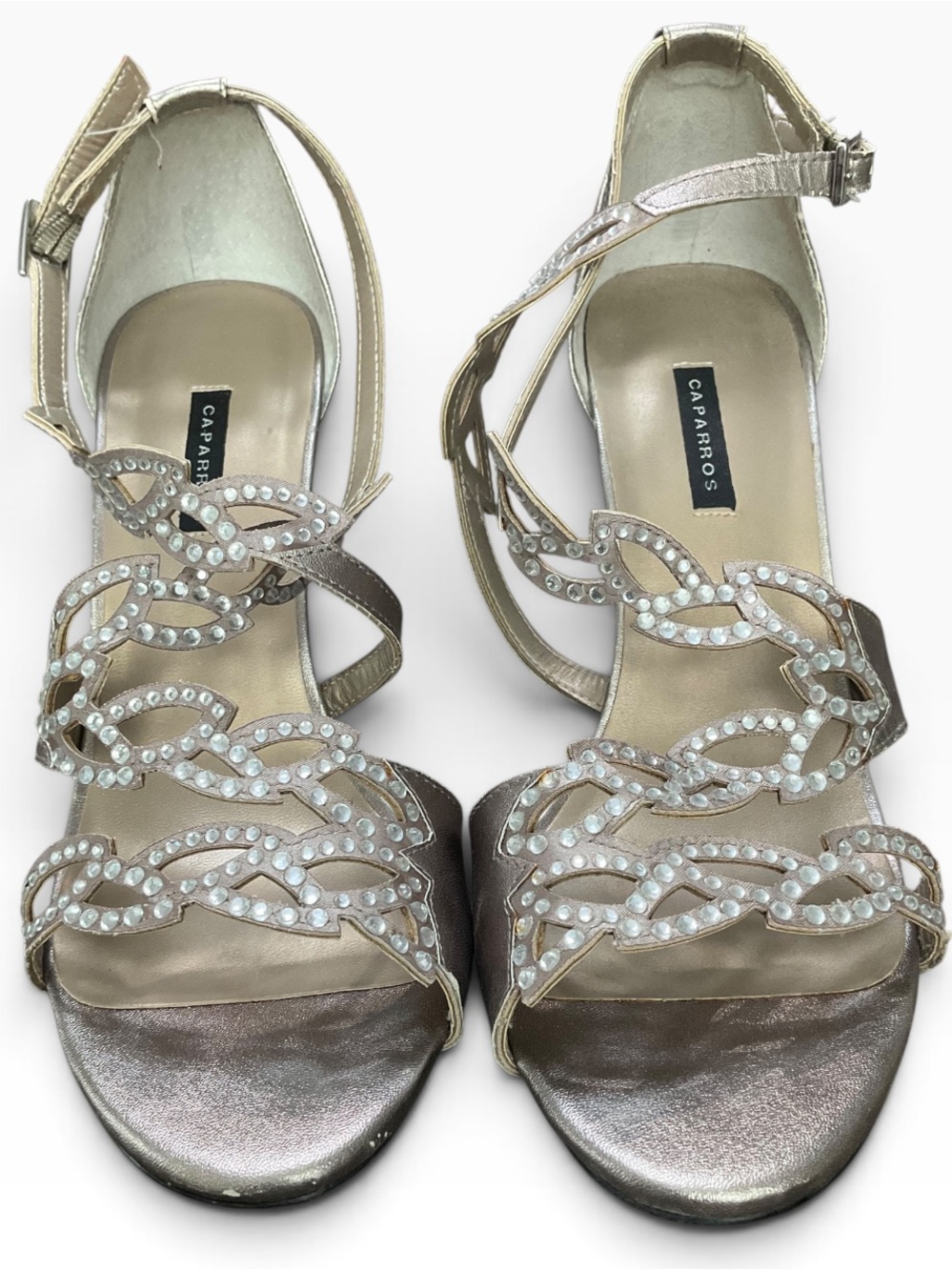 Caparros Women’s embellished Silver High Heel Sandal Crystal Accents Size 10 EUC